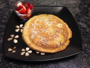 coconut pancake with strawberries