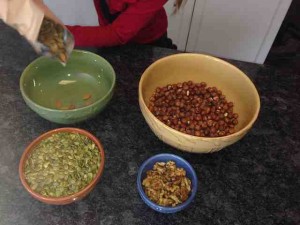 Adding nuts to bowl