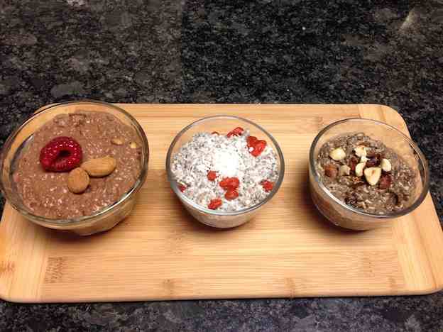 Three flavours of chia pudding