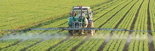 Tractor spraying pesticides