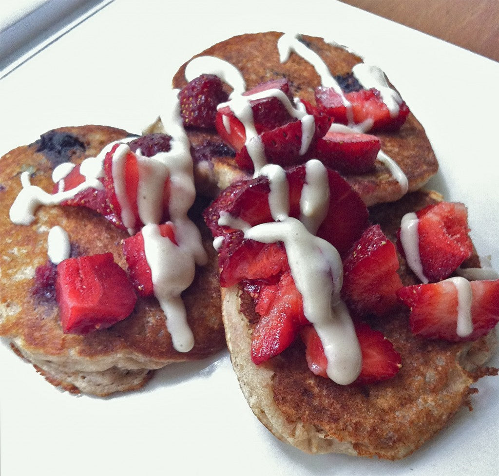 Vegan Banana Blueberry Pancakes with Cashew Cream