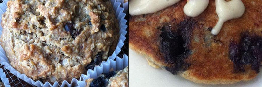 2 in 1 Vegan Banana Blueberry Muffins or Pancakes